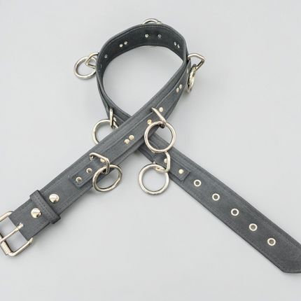 BT114C-BLK BLACK CANVAS BONDAGE BELT, LARGE LOOPS & RINGS
