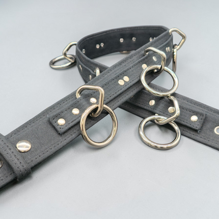 BT114C-BLK BLACK CANVAS BONDAGE BELT, LARGE LOOPS & RINGS