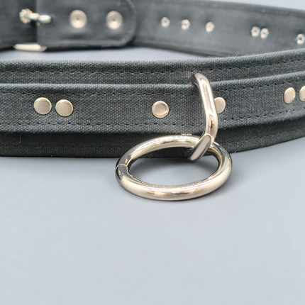 BT114C-BLK BLACK CANVAS BONDAGE BELT, LARGE LOOPS & RINGS