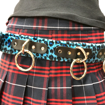 BT114L-BLU FUZZY BLUE LEOPARD BELT, MEDIUM LOOP & RING