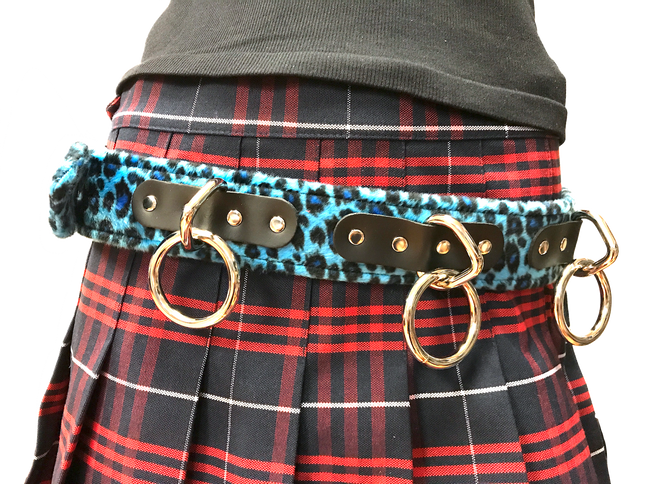 BT114L-BLU FUZZY BLUE LEOPARD BELT, MEDIUM LOOP & RING