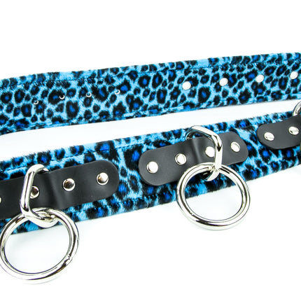 BT114L-BLU FUZZY BLUE LEOPARD BELT, MEDIUM LOOP & RING