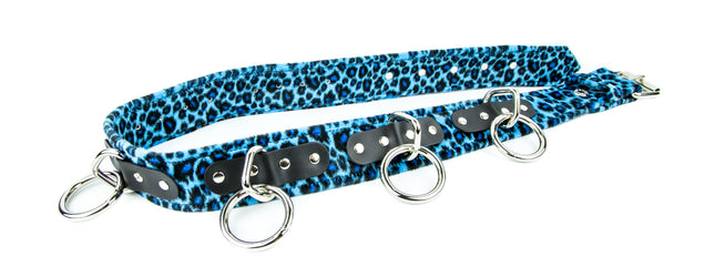 BT114L-BLU FUZZY BLUE LEOPARD BELT, MEDIUM LOOP & RING