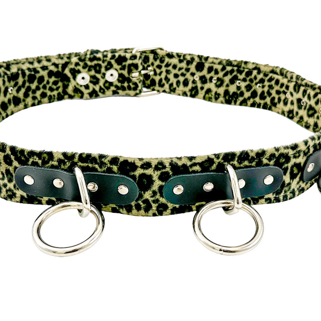 BT114L-GREEN  FUZZY LEOPARD BONDAGE  BELT