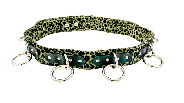 BT114L-GREEN  FUZZY LEOPARD BONDAGE  BELT
