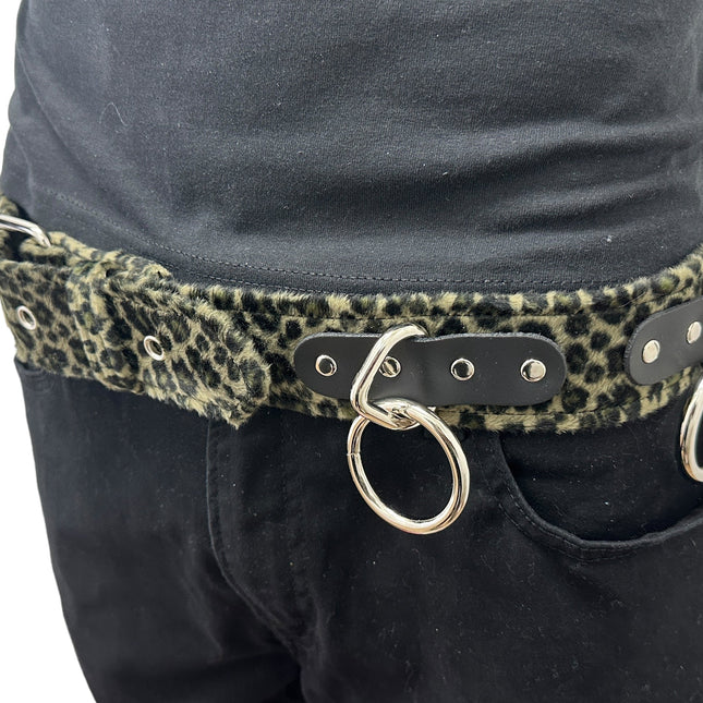 BT114L-GREEN  FUZZY LEOPARD BONDAGE  BELT