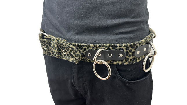 BT114L-GREEN  FUZZY LEOPARD BONDAGE  BELT
