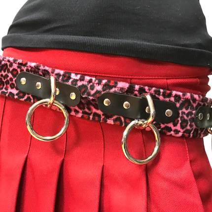 BT114L-PNK FUZZY PINK LEOPARD BELT, MEDIUM LOOP & RING