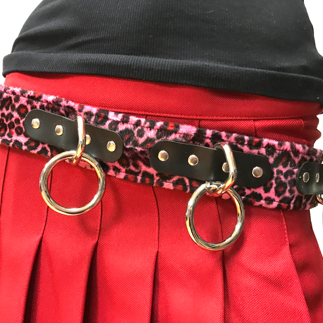 BT114L-PNK FUZZY PINK LEOPARD BELT, MEDIUM LOOP & RING
