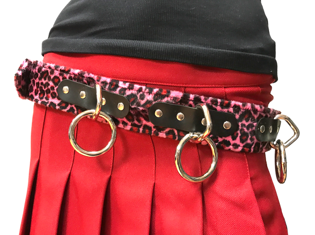 BT114L-PNK FUZZY PINK LEOPARD BELT, MEDIUM LOOP & RING
