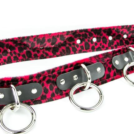 BT114L-RED FUZZY RED LEOPARD BELT, MEDIUM LOOP & RING