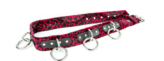 BT114L-RED FUZZY RED LEOPARD BELT, MEDIUM LOOP & RING