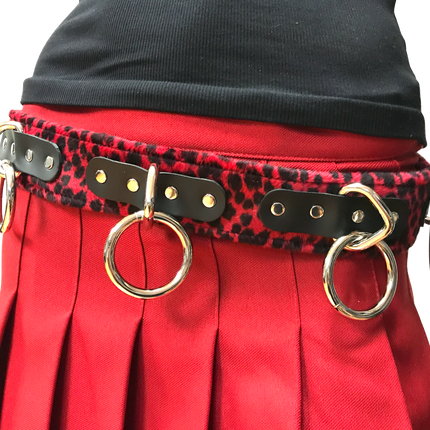 BT114L-RED FUZZY RED LEOPARD BELT, MEDIUM LOOP & RING