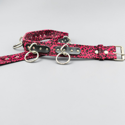 BT114L-RED FUZZY RED LEOPARD BELT, MEDIUM LOOP & RING