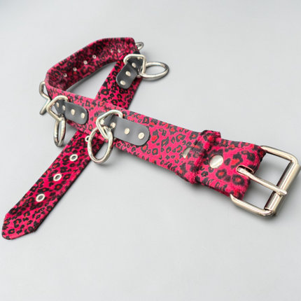BT114L-RED FUZZY RED LEOPARD BELT, MEDIUM LOOP & RING