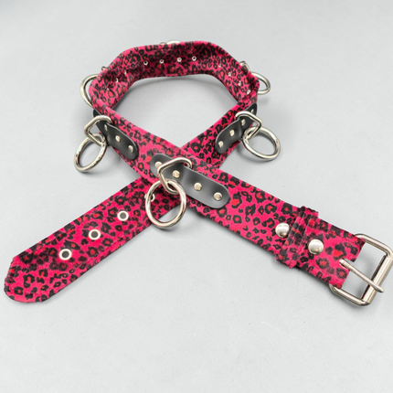 BT114L-RED FUZZY RED LEOPARD BELT, MEDIUM LOOP & RING