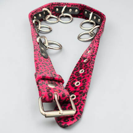 BT114L-RED FUZZY RED LEOPARD BELT, MEDIUM LOOP & RING