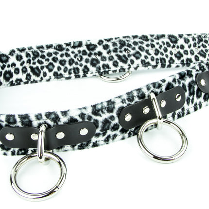 BT114L-WHITE LEOPARD BELT, MEDIUM LOOP & RING