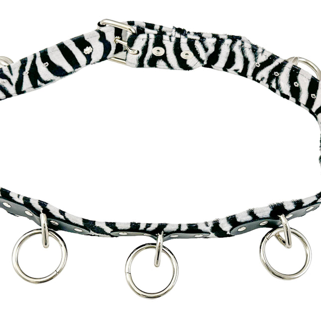 BT114L-ZEBRA  FUZZY LEOPARD BONDAGE  BELT