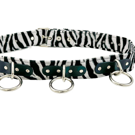BT114L-ZEB FUZZY WHITE LEOPARD BELT, MEDIUM LOOP & RING