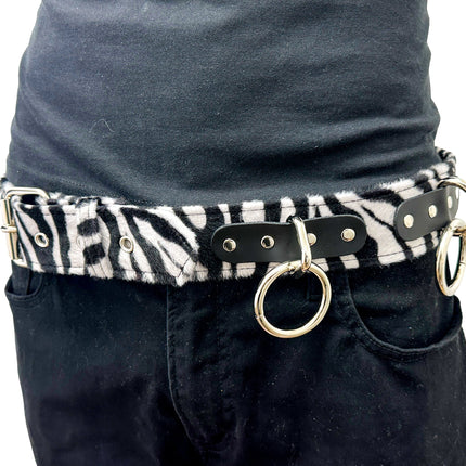 BT114L-ZEBRA  FUZZY LEOPARD BONDAGE  BELT
