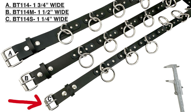 BT114S-  NEW 1 1/4" WIDE LARGE BONDAGE 1 1/2" RING BELT