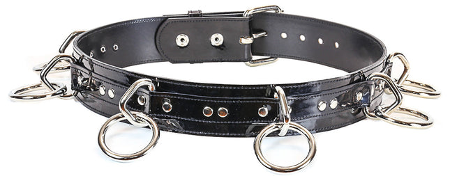 BT114P-BLK BLACK PATENT LEATHER BELT, 1 1/2" BIG LOOP & RING