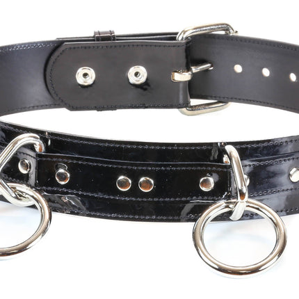 BT114P-BLK BLACK PATENT LEATHER BELT, 1 1/2" BIG LOOP & RING