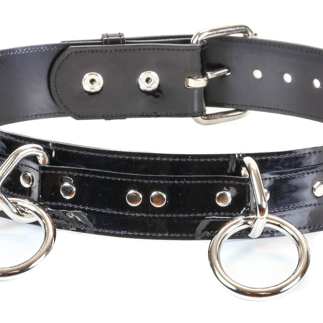 BT114P-BLK BLACK PATENT LEATHER BELT, 1 1/2" BIG LOOP & RING