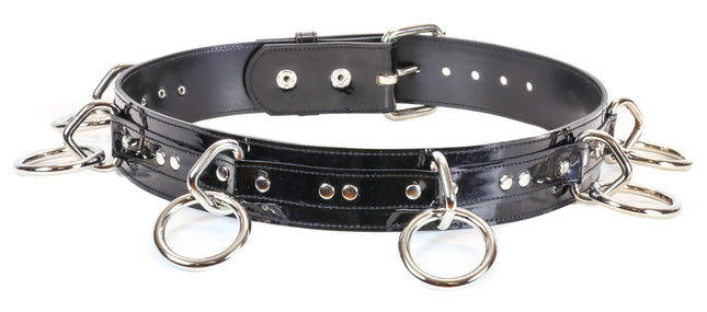 BT114P-BLK BLACK PATENT LEATHER BELT, 1 1/2" BIG LOOP & RING