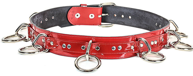 BT114P-RED PATENT LEATHER BELT, 1 1/2" BIG LOOP & RING