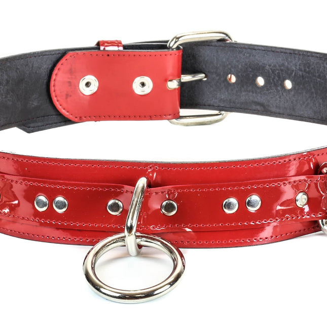 BT114P-RED PATENT LEATHER BELT, 1 1/2" BIG LOOP & RING