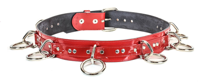 BT114P-RED PATENT LEATHER BELT, 1 1/2" BIG LOOP & RING