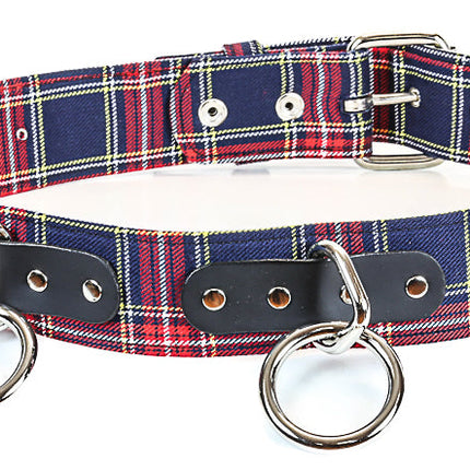 BT114PD-BLUE PLAID BELT, 1 1/2" LOOP & RING