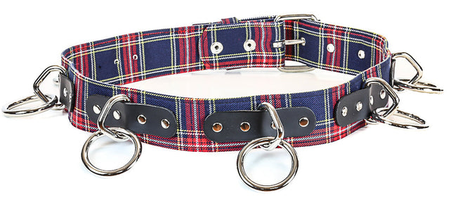 BT114PD-BLUE PLAID BELT, 1 1/2" LOOP & RING