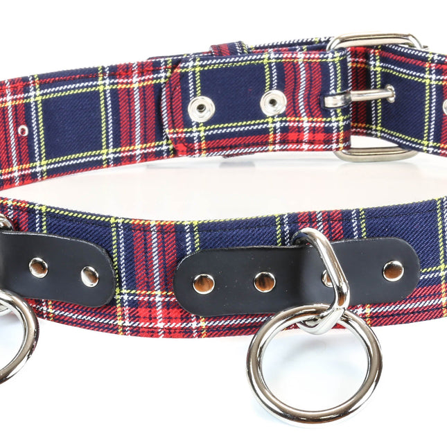 BT114PD-BLUE PLAID BELT, 1 1/2" LOOP & RING