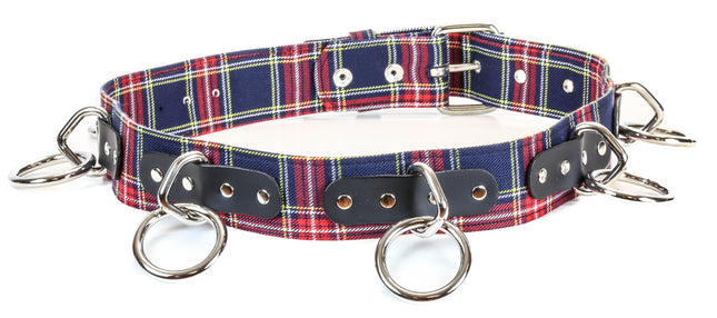 BT114PD-BLUE PLAID BELT, 1 1/2" LOOP & RING
