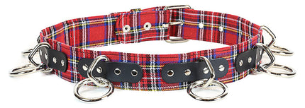 BT114PD-RED  PLAID RED BONDAGE BELT