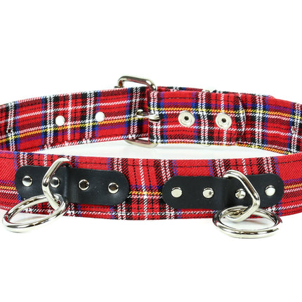 BT114PD-RED  PLAID RED BONDAGE BELT