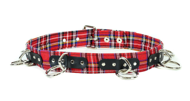 BT114PD-RED  PLAID RED BONDAGE BELT