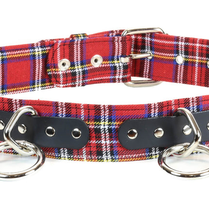 BT114PD-RED  PLAID RED BONDAGE BELT