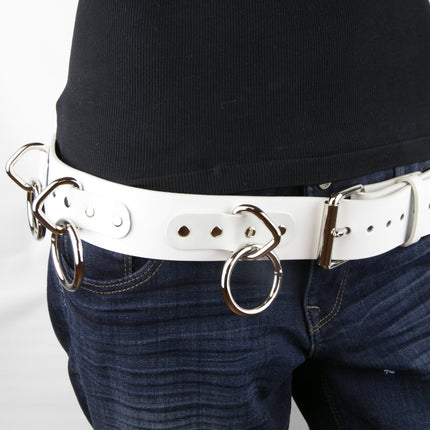 BT114-WHITE BONDAGE BELT, 1 1/2" LOOP & RING