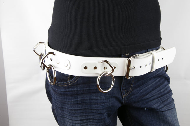 BT114-WHITE BONDAGE BELT, 1 1/2" LOOP & RING