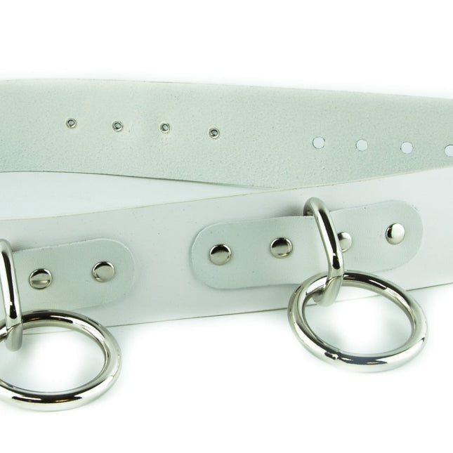 BT114-WHITE BONDAGE BELT, 1 1/2" LOOP & RING