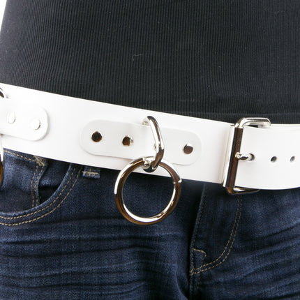 BT114-WHITE BONDAGE BELT, 1 1/2" LOOP & RING
