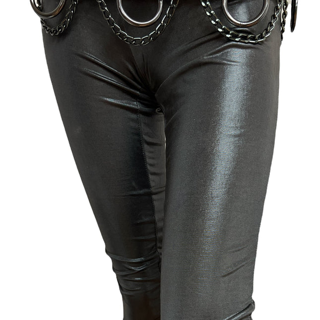 BT115-BS BLACK BONDAGE BELT, 1 1/2" BLACK LOOPS & RINGS & CHAINS