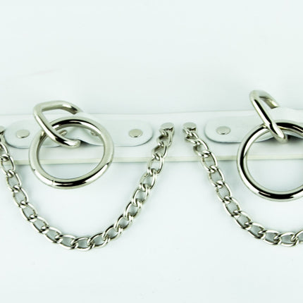 BT115-WHITE BONDAGE BELT, 1 1/2" LOOPS, RINGS, & CHAINS