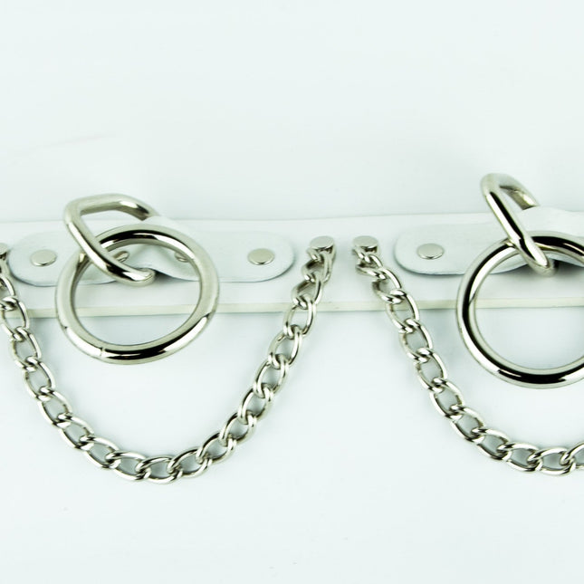 BT115-WHITE BONDAGE BELT, 1 1/2" LOOPS, RINGS, & CHAINS