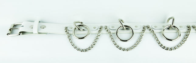 BT115-WHITE BONDAGE BELT, 1 1/2" LOOPS, RINGS, & CHAINS