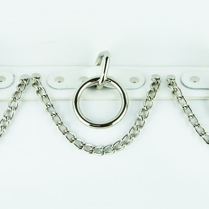 BT115-WHITE BONDAGE BELT, 1 1/2" LOOPS, RINGS, & CHAINS